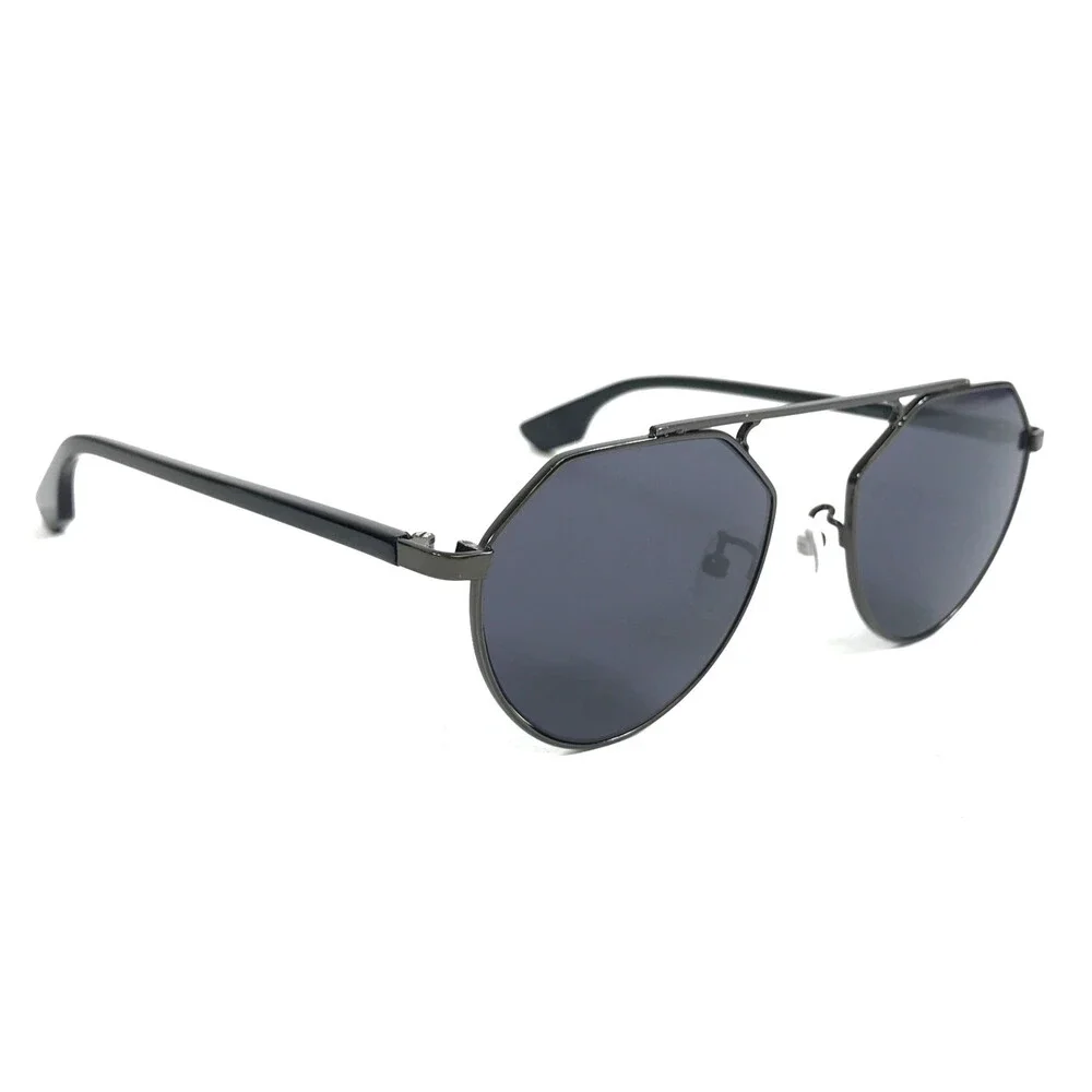 McQ Sunglasses MQ0095S 001 Polished Black Pilot Bridge Frames with Black Lenses